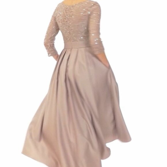 New ALEX EVENINGS Size 4 Beige Sequined-Bodice High-Low Gown Cocktail Dress Midi - Picture 3 of 15